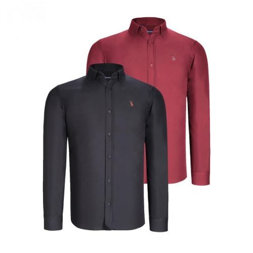DUO SET G725 DEWBERRY MEN'S SHIRTS-BLACK-BURGUNDY