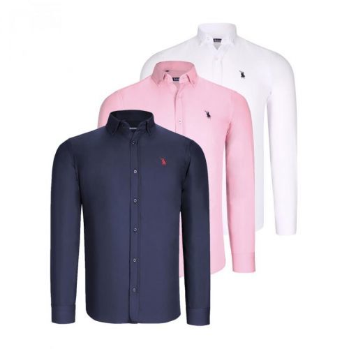 TRIPLE SET G725 DEWBERRY MEN'S SHIRT-WHITE-LACQUERED-PINK