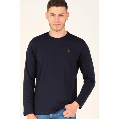 T8588 DEWBERRY BIKE COLLAR LONG SLEEVE T-SHIRT-NIGHT BLUE