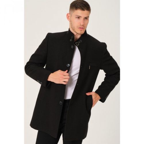 PLT8367 DEWBERRY MEN'S COAT-PLAIN BLACK
