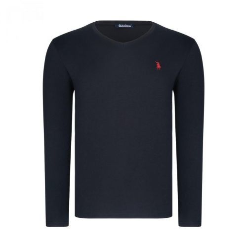 T8587 DEWBERRY V-NECK MEN'S LONG SLEEVE T-SHIRT-LIGHT BLACK