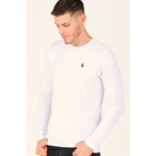 T8588 DEWBERRY BIKE COLLAR LONG SLEEVE T-SHIRT-COTTON WHITE