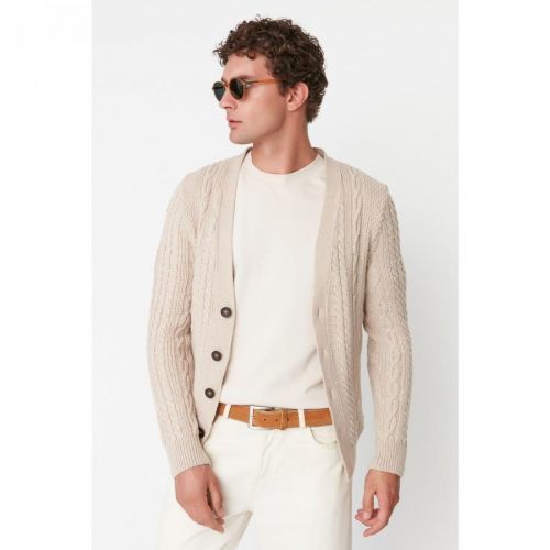 Trendyol Beige Men's Slim Fit Hair Knit Sweater Cardigan