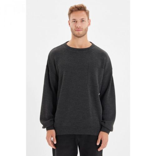 Trendyol Anthracite Men's Crew Neck Oversize Fit Knitwear Sweater