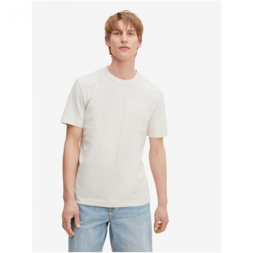 Cream Men's Basic T-Shirt with Tom Tailor Pocket - Men's