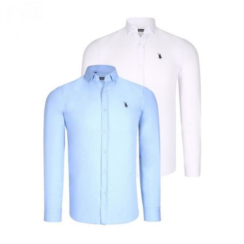 DUO SET G725 DEWBERRY MEN'S SHIRT-WHITE-BLUE