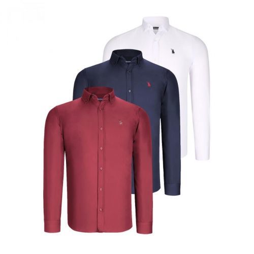 TRIPLE SET G725 DEWBERRY MEN'S SHIRT-WHITE-LACQUERED-BURGUNDY