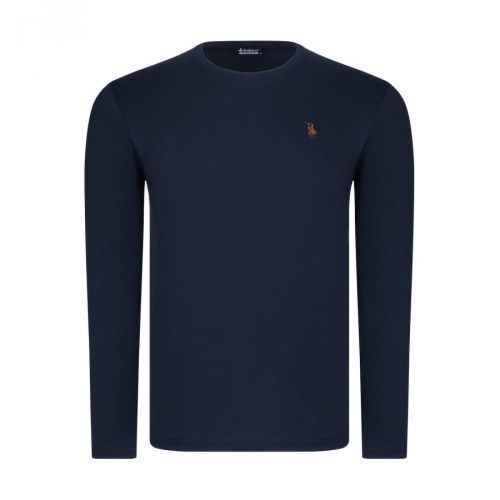 T8588 DEWBERRY BIKE COLLAR LONG SLEEVE T-SHIRT-LIGHT NAVY BLUE