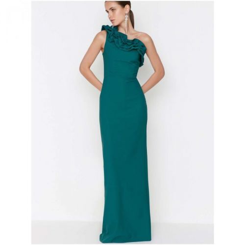 Kerosene sheath maxi dresses with ruffles and trendyol slit - Women