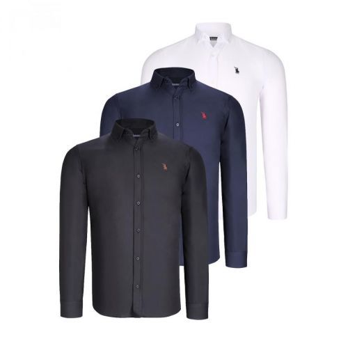 TRIPLE SET G725 DEWBERRY MEN'S SHIRT-BLACK-WHITE-NAVY BLUE