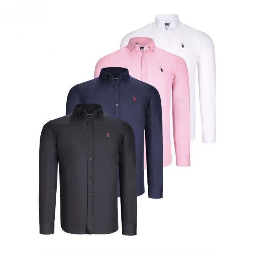 QUAD SET G725 DEWBERRY MEN'S SHIRT-BLACK-WHITE-LACQUERED-PINK