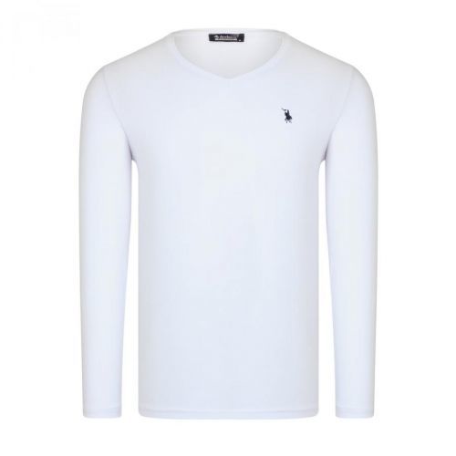 T8587 DEWBERRY V-NECK MEN'S LONG SLEEVE T-SHIRT-COTTON WHITE