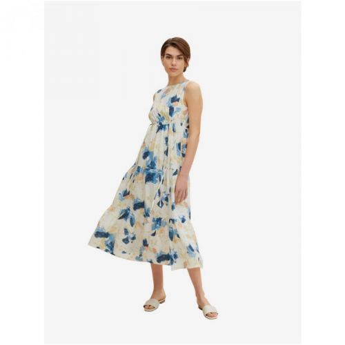 Blue-Cream Women's Patterned Midish Dress Tom Tailor - Women
