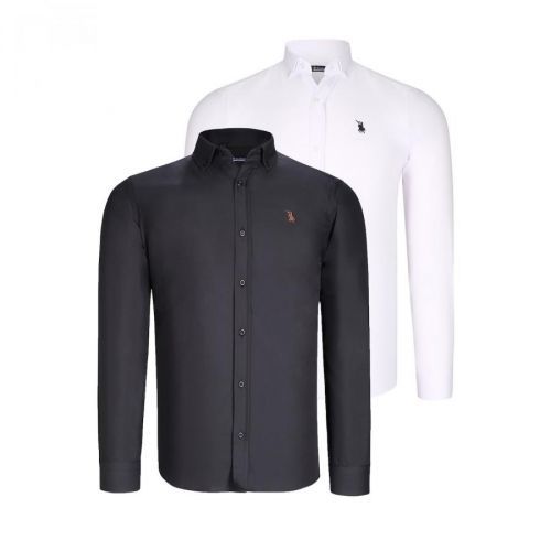 DUO SET G725 DEWBERRY MEN'S SHIRTS-BLACK-WHITE