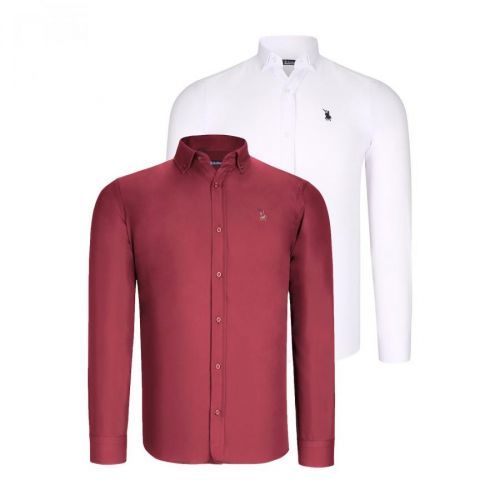 DUO SET G725 DEWBERRY MEN'S SHIRT-WHITE-BURGUNDY