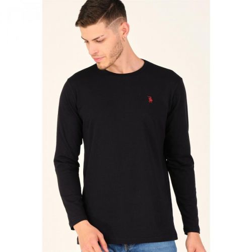 T8588 DEWBERRY BIKE COLLAR LONG SLEEVE T-SHIRT-CHARCOAL BLACK