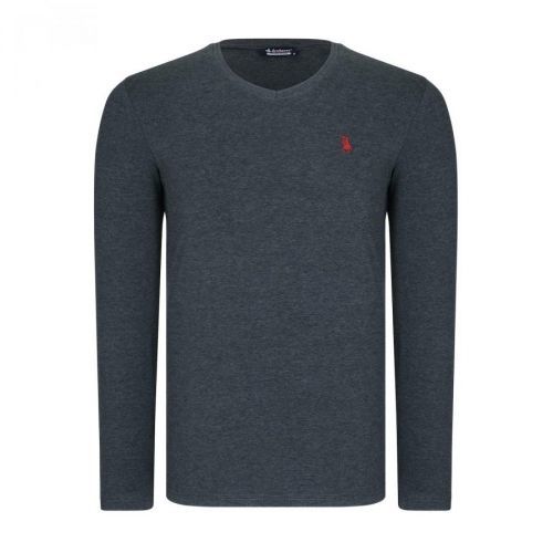 T8587 DEWBERRY V-NECK MEN'S LONG SLEEVE T-SHIRT-OPEN ANTHRACITE