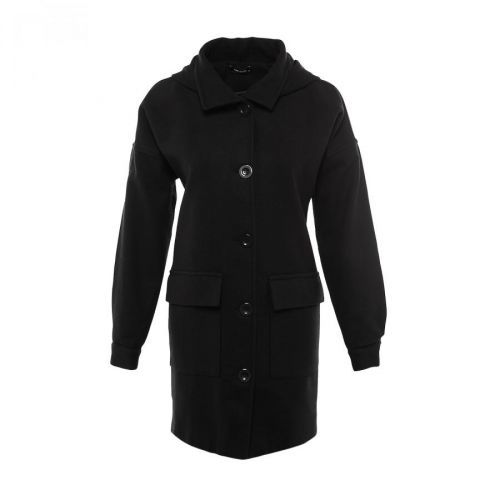 Trendyol Black Oversize Hooded Button Closure Cachet Coat