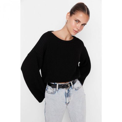 Trendyol Black Crop and Spanish Sleeve Knitwear Sweater