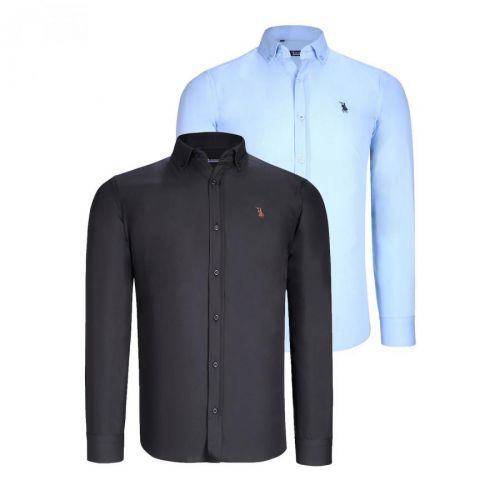 DUO SET G725 DEWBERRY MEN'S SHIRTS-BLACK-BLUE