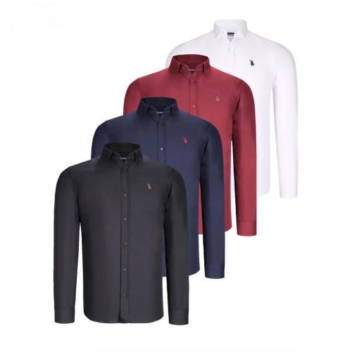 QUAD SET G725 DEWBERRY MEN'S SHIRTS-BLACK-WHITE-LACQUERED-BURGUNDY