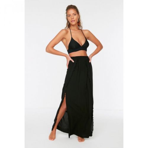 Trendyol Black Slit Rustic Woven Skirt