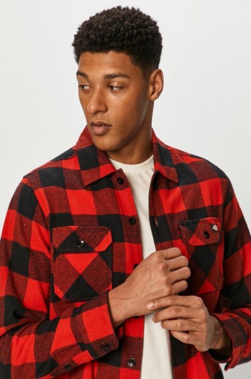 Košeľa Dickies pánska, červená farba, regular, s klasickým golierom