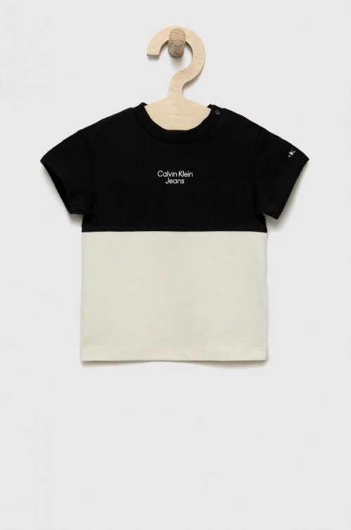 Detské tričko Calvin Klein Jeans čierna farba, s potlačou