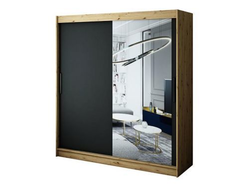 Skriňa Halifax T2 200 Dub Artisan/čierna/Zrkadlo