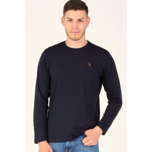 T8588 DEWBERRY BIKE COLLAR MEN'S SWEATSHIRT-DARK LACİVERT