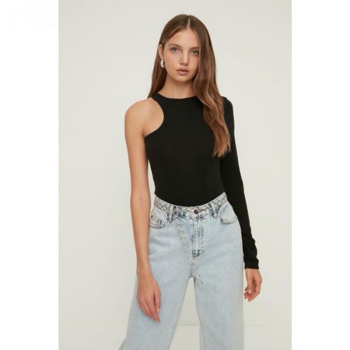 Trendyol Black Single Sleeve Ribbed Knitted Body