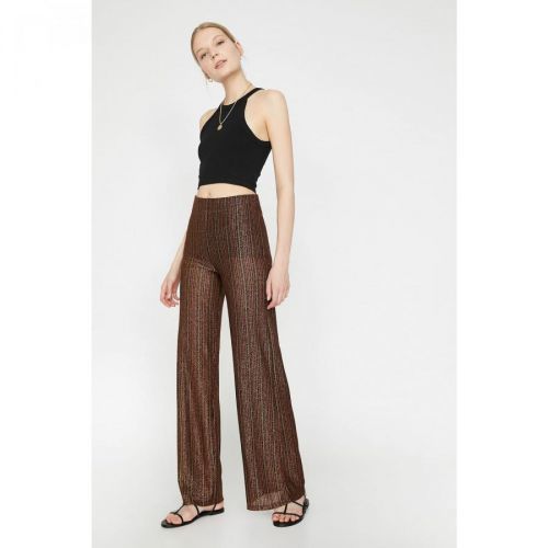 Koton Women's Brown Normal Waist Wide Leg Trousers
