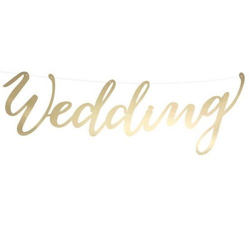 GRL38-019 GRABO Girlanda - Baner - Wedding, zlatý 17x45cm