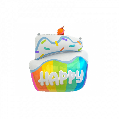 HS-TRHP GRABO Fóliový balón - Dúhová torta Happy - 60x50 cm