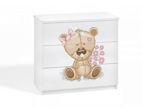 Komoda Babydreams 80 cm méďa s kytičkami bílá