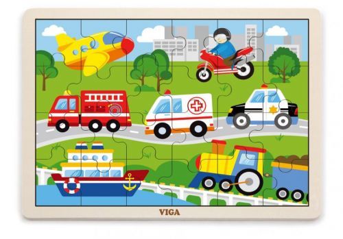 Viga Drevené puzzle dopravné prostriedky 24ks