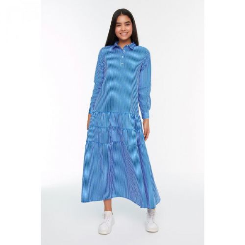 Trendyol Blue Striped Shirt Woven Dress
