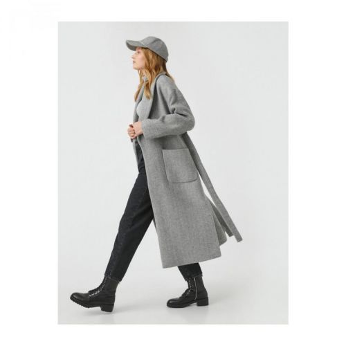 Koton Tiered Collar Belted Long Coat