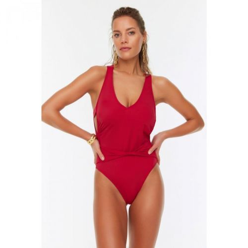 Trendyol Claret Red Back Detailed Swimsuit