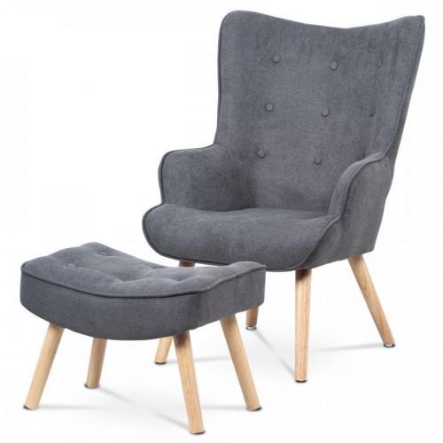 AUTRONIC AK-302 GREY2 kreslo ušiak s podnožkou, poťah sivá látka, drevené nohy, masiv kaučukovník