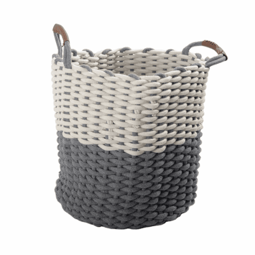 TEMPO-KONDELA AVANDE pletený koš, bílá/šedá, 34x46 cm