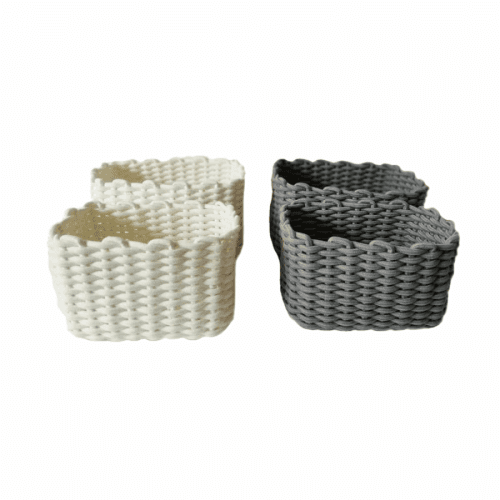 TEMPO-KONDELA NUBIRA, pletené košíky, set 4 ks, bílá/šedá