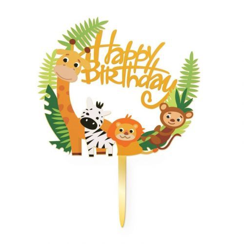 512449 GRABO Zápich na tortu - Happy Birthday - Safari - 15cm