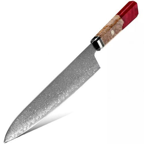 Damaškový kuchynský nôž Kurume Chef/Červená/36cm