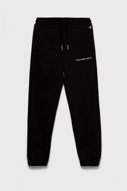 Detské tepláky Calvin Klein Jeans čierna farba, jednofarebné