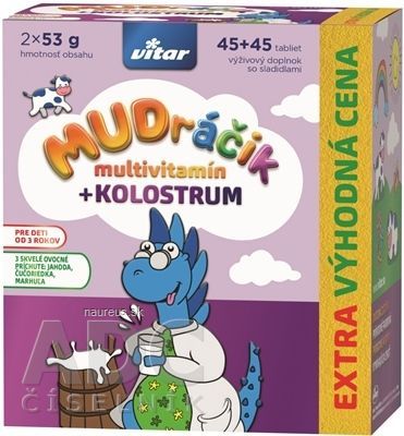 VITAR s.r.o. VITAR MUDráčik multivitamín + kolostrum tbl, zmes 3 príchutí 2x45 ks (90 ks)
