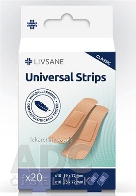 LIVSANE Náplasť Univerzálna Klasik prúžky, 2 veľkosti (19x72 mm, 25x72 mm) 1x20 ks