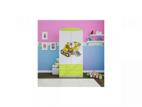Dětská skříň Babydreams 90 cm bagr zelená