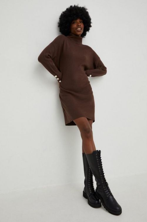 Šaty Answear Lab hnedá farba, mini, rovný strih