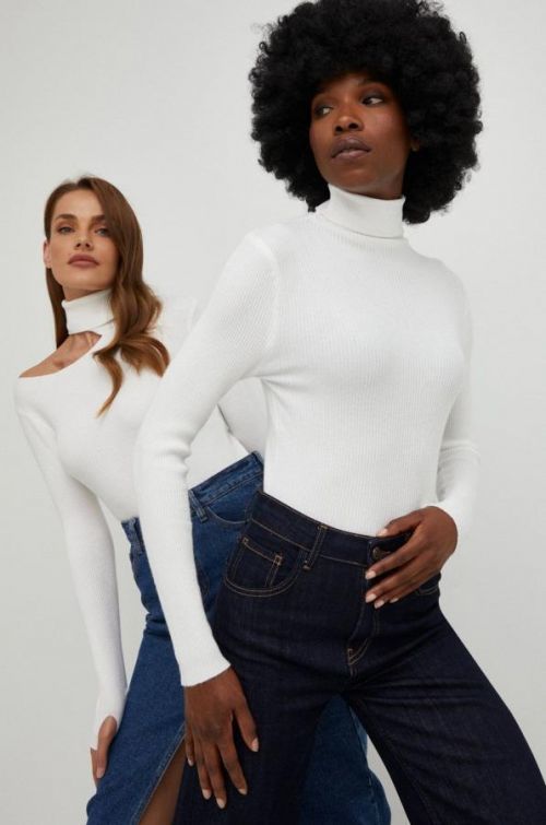 Sveter Answear Lab dámsky, biela farba, tenký, s rolákom